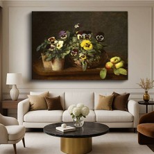 Limitless Design Henri Fantin-Latour Hercai Menekşeler Elmalar Natürmort Kanvas Tablo Klasik Ressam Tablosu