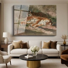 Limitless Design Rosa Bonheur Dinlenen Kaplanlar Vahşi Hayvan Resmi Cam Tablo Dijital Baskı Duvar Tablosu Dekor Tablo