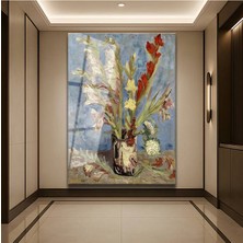 Limitless Design Vincent Van Gogh Vazo Glayöl Çiçekleri Cam Tablo Dijital Baskı Duvar Tablosu Dekor Tablo