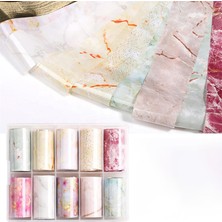 Aba Nails 10LU Tırnak Süsleme Folyosu Renkli Mermer Dizayn Nail Art Transfer Folyo