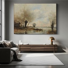 Limitless Design Jean-Baptiste-Camille Corot Göl Kenarı Tekne Resmi Kanvas Tablo Klasik Ressam Tablosu