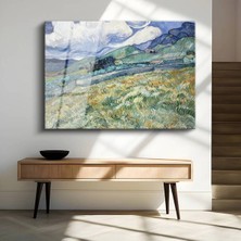 Limitless Design Vincent Van Gogh Buğday Tarlası Dağ Manzarası Cam Tablo Dijital Baskı Duvar Tablosu Dekor Tablo