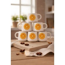 YasBey Design El Yapımı 6’li Portakal Desenli Seramik Kupa Bardak