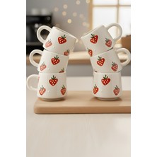 YasBey Design El Yapımı 6’li Çilek Desenli Seramik Kupa Bardak
