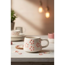 YasBey Design El Yapımı Pembe Papatya Desenli Seramik Kupa Bardak