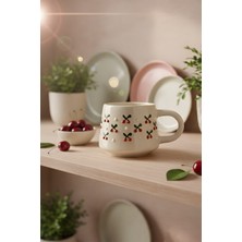 YasBey Design El Yapımı Kiraz Desenli Seramik Kupa Bardak
