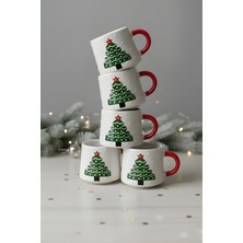 YasBey Design El Yapımı 6’li Çam Ağacı Seramik Kupa Bardak