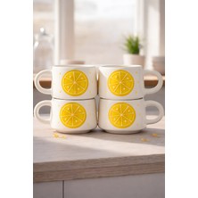 YasBey Design El Yapımı 4’lü Limon Desenli Seramik Kupa Bardak