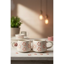 YasBey Design El Yapımı 2’li Pembe Papatya Desenli Seramik Kupa Bardak