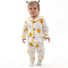 Bebeva Baby Bebek %100 Pamuklu Ayıcık Desenli Bebe Yakalı Önden Düğmeli Pijama Takımı
