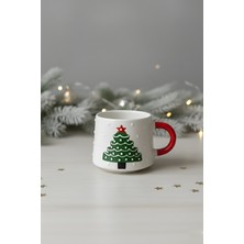 YasBey Design El Yapımı Çam Ağacı Desenli Seramik Kupa Bardak