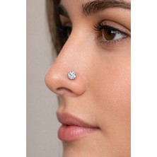 SET 925 Ayar Gümüş 3 mm Zirkon Taşlı Yuvarlak Burun Piercing Hızma – Parlak Taş