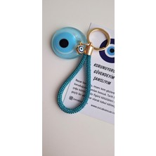 Svc Aksesuar Hediyelik Zirkon Taşlı Nazar Boncuklu Anahtarlık - Turkuaz - 12 cm