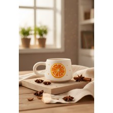 YasBey Design El Yapımı Portakal Desenli Seramik Kupa Bardak