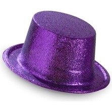 adissa collection Koyu Mor Renk Violet Parıltılı Simli Fötr Silindir Parti Şapkası