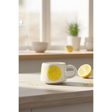 YasBey Design El Yapımı Limon Desenli Seramik Kupa Bardak