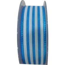 Popüler Sepet Tafta Çizgi Desen Kurdele 25 mm Mavi 10 Metre