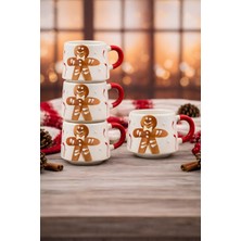 YasBey Design El Yapımı 4’lü Kurabiye Adam Seramik Kupa Bardak