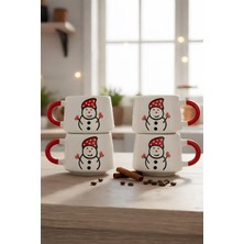 YasBey Design El Yapımı 4’lü Kardan Adam Desenli Seramik Kupa Bardak