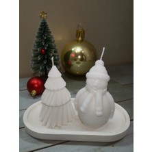 Home Sunumluklu Ikili Yeni Yıl Dekoratif Kokulu Mum Seti (Kardan Adam- 9 cm Çam Ağacı)