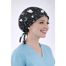 Dr. Mitra Cerrahi Bone Medikal Doktor Hemşire Hastane Bonesi Unisex -Siyah Gezegen Desen