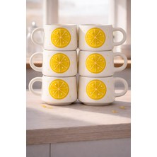 YasBey Design El Yapımı 6’li Limon Desenli Seramik Kupa Bardak