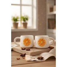 YasBey Design El Yapımı 2’li Portakal Desenli Seramik Kupa Bardak