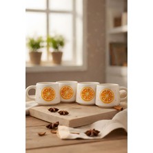 YasBey Design El Yapımı 4’lü Portakal Desenli Seramik Kupa Bardak