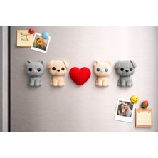 Nana Art Sevimli Kedi & Köpek Figürlü Kalpli Magnet Seti (5’li)