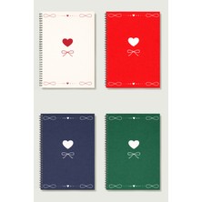 Black-One Kalp Temalı  4'lü Set A5 Metal Spiralli Çizgisiz Kalın Bristol Kapak Kalp Temalı 4'lü Set Defter