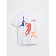 Gap Erkek Çocuk Beyaz Grafik Baskılı T-Shirt