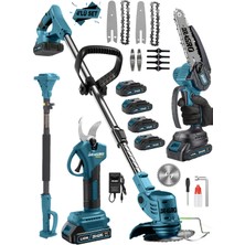 Dragro 4 Lü Bahçe Seti 4 Akü Teleskop Uzatma + Otomatik Yağlı Testere + Dal Kesme Makası + Akülü Tırpan