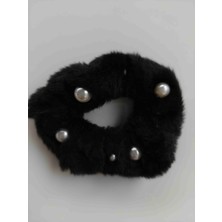 Makmery Peluş Simit Toka Üzeri Inci Detaylı Siyah