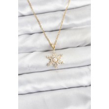 Moresun Buğz 316L Çelik Zincir Gold Renk Kar Tanesi Model Zirkon Taşlı Kadın Kolye