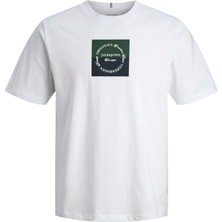 Jack Jones Jorcatskılls Square Brand Tee Ss Cn Pls Erkek Beyaz Büyük Beden Tshirt 12298472-01