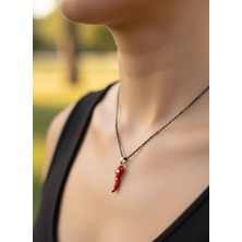 World Araştırma Kırmızı Mineli Biber Figürlü Çelik Kolye – Nazar & Şans Sembolü