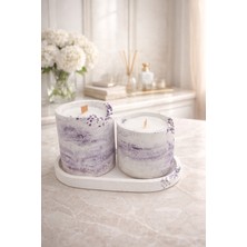 Decovian Home-Crımson Noır Maıson - Améthyste Collection - Taş Tozu Mermer Desenli El yapımı Mumluk %100 doğal vegan Soyawax mum