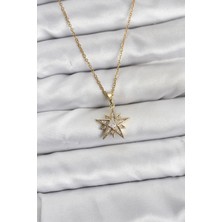 Moresun Buğz 316L Çelik Zincir Gold Renk Yıldız Model Zirkon Taşlı Kadın Kolye