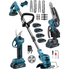 Dragro 3 Lü Bahçe Seti 4 akü - Otomatik Yağlı Testere + Dal Kesme Makası + Akülü Tırpan