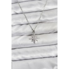 Moresun Buğz 316L Çelik Zincir Gümüş Renk Kutup Yıldızı Model Zirkon Taşlı Kadın Kolye