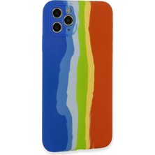 Marsilyan iPhone 11 Pro Kılıf Ebruli Lansman Silikon - Mavi-Turuncu