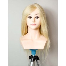 Prodiva Saç Kesimi Için Omuzlu - Gerçek Saç - Kuaför Eğitim Puppeti - Standart Platin 55 cm