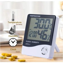 Skygo Dijital Termometre Nem ve Sıcaklık Ölçer Higrometre Masaüstü Saat ve Alarm Fonksiyonlu (Htc-1 Modeli, Pilli)