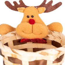 Skygo Yılbaşı Süsü Sepet Geyik Figürlü Kahverengi-Kırmızı 10X11 Cm.