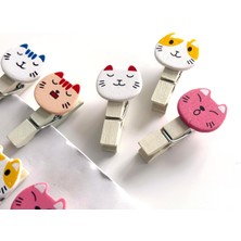 Skygo Sevimli Kedi Tasarımlı Ahşap Notluk Mandal, Çok Renkli, 30 Adet, Dekoratif Fotoğraf Kıskacı, Dayanıklı Ahşap ve Metal Malzeme 30 Adet