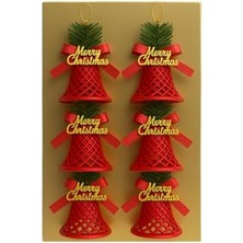 Skygo 6 Adet Lüx Set Ağacı Süslemeleri Zilleri Yılbaşı Süsleri Yılbaşı Ağacı Süsü Kırmızı