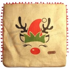 Skygo Püsküllü Jüt Kırlent Kılıfı 50 * 50 Renkli Geyik Desen