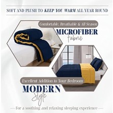 Skygo 3 Parça Ters Çevrilebilir Yorgan Seti, Dört Mevsim Rahat, Yumuşak Kuş Tüyü Alternatif, Kapitone - Kutu Dikişli - 4 Köşe Sekmeli Nevresim Takımı, Süslü Yorgan, Kral, Lacivert/sarı