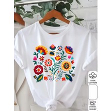 Eymora Çiçek Motifi Desenli Kısa Kollu Tişort