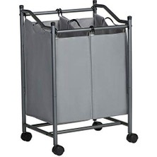 Skygo Çamaşır Ayırıcı, Tekerlekli ve 2 Bölmeli, Çamaşır Sepeti, Çıkarılabilir Çantalı Çamaşır Arabası, Toplam Kapasite 90 L, Gri, LSF002GS